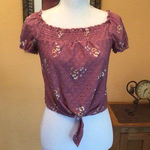 2❤Hip Tie Front Crop Top Blouse